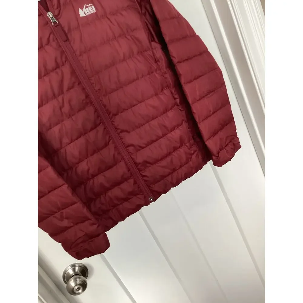REI Co-Op Kids Full Zip Quilted‎ Down Puffer Jacket Burgundy Size Large 14-16